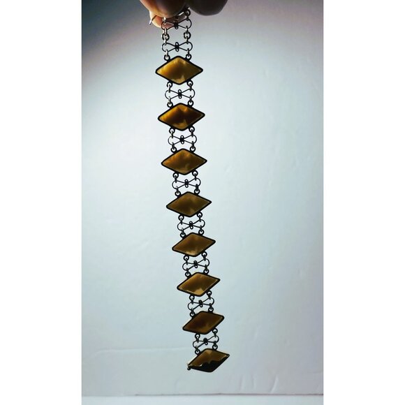 14K Gold Carved Shell Cameo Bracelet 6" With Geometric Diamond Design - Picture 4 of 16